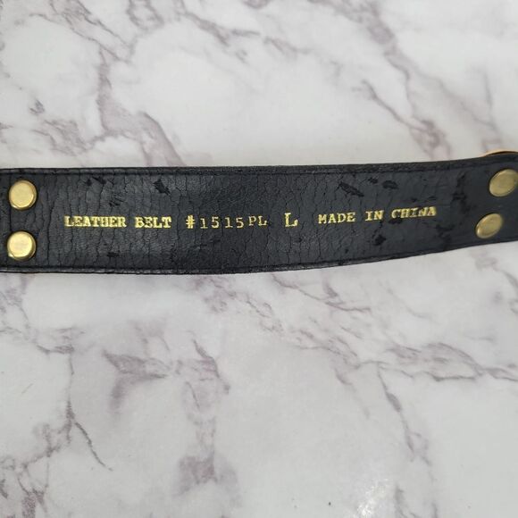 Black Leather Belt with Gold Toned Crest Medallions Conchos - Picture 5 of 12